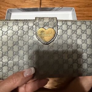 Gucci Gold and Gray Monogram Wallet